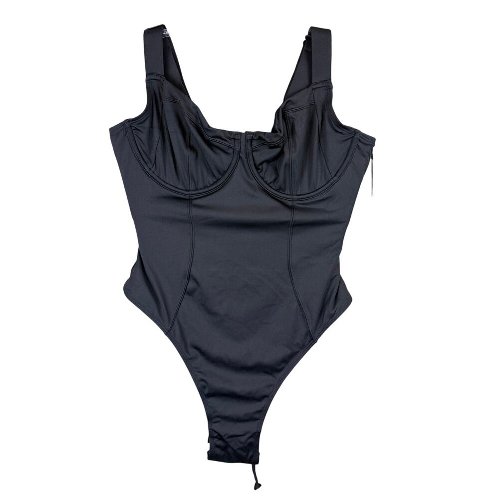 TA3 Hi Cut Lifty Black One-Piece Corset Lace-Up Underwire LARGE B/C Cup